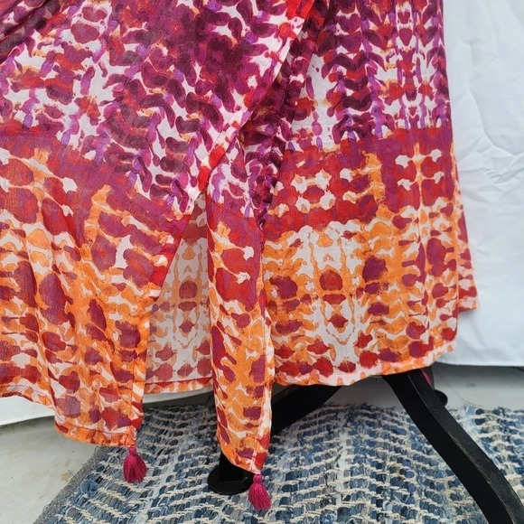 NWT BEACH LUNCH LOUNGE Pink Orange MAXI DRESS Cover up Ruffle Tie Womens sz S - Picture 8 of 13